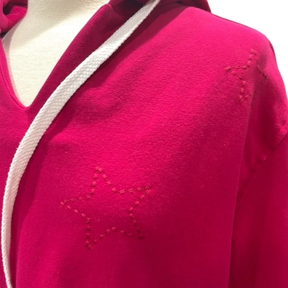 ANTHROPOLOGIE Saturday Sunday Crop Star Embroidered Hoodie‎ Raspberry Pink SZ XS - Picture 6 of 9